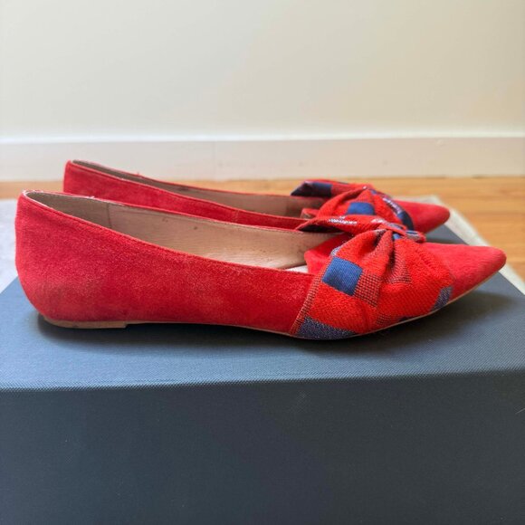 Anthropologie Knotted Bow Flats – Red Suede with Plaid Detail - Picture 8 of 16